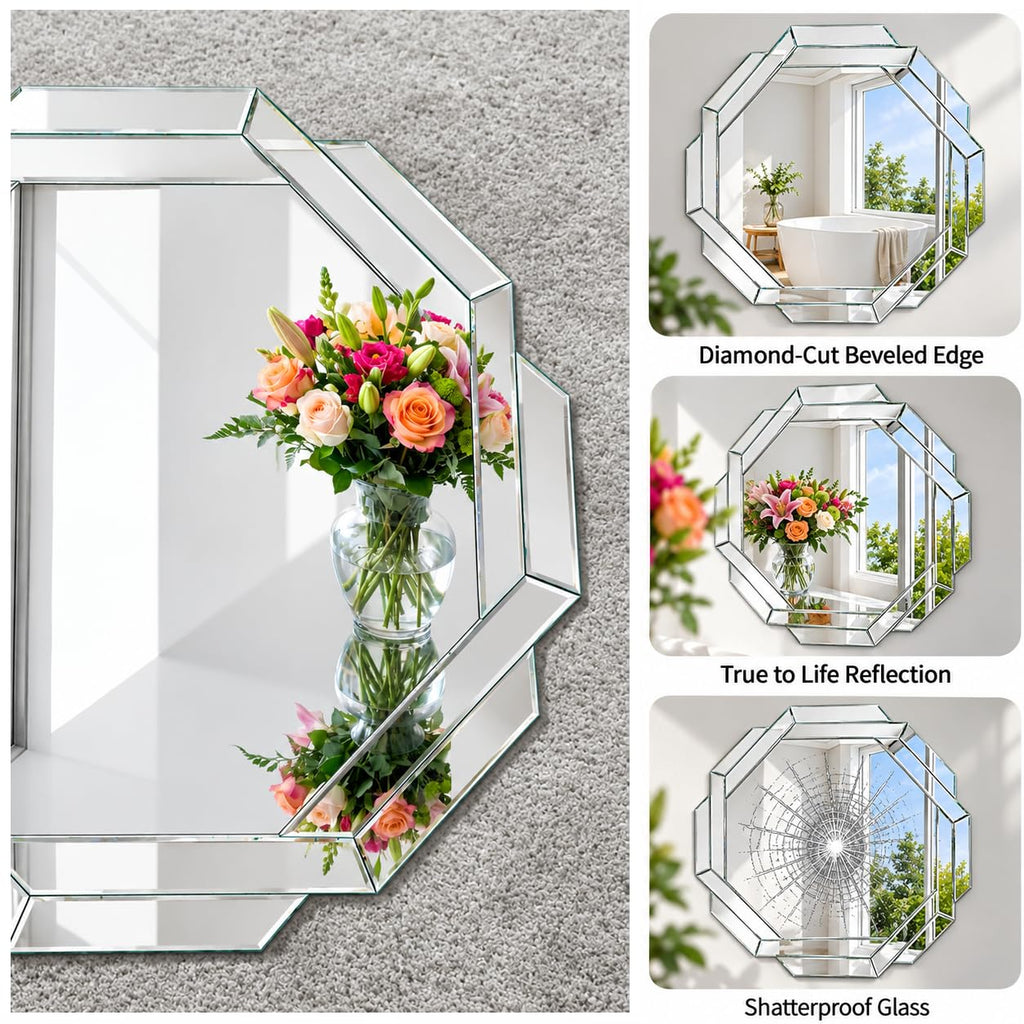Bathroom Mirror-30"X30" Wall Mirrors Decorative, Beveled Edge Frameless Mirror for Wall Bathroom, Vanity Room