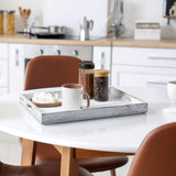 17 Inch Rustic White Serving Tray with Handles - Large Wooden Tray for Ottoman, Breakfast in Bed, Dinner, Coffee Table