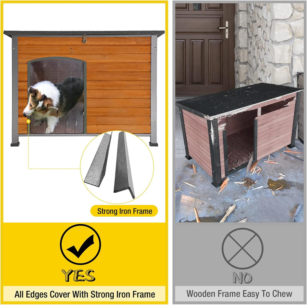 Insulated Dog House Outdoor & Indoor Wooden Dog Kennel for Winter with Raised Feet Weatherproof for Small & Medium &