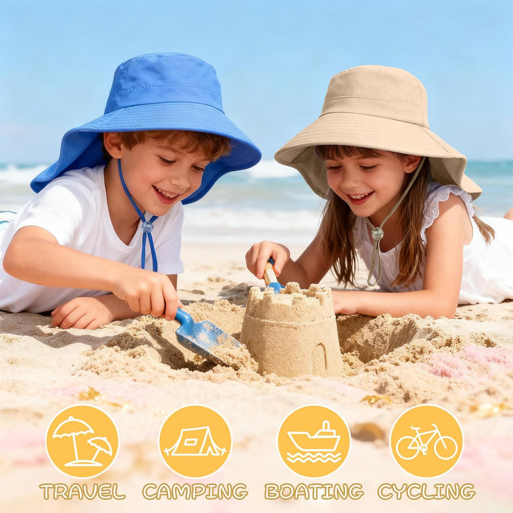 Outdoor Kids Sun Hat with Neck Flap UPF 50+ Sun Protection Fishing Hat Wide Brim Summer Kids Beach Hats for Girls Boys