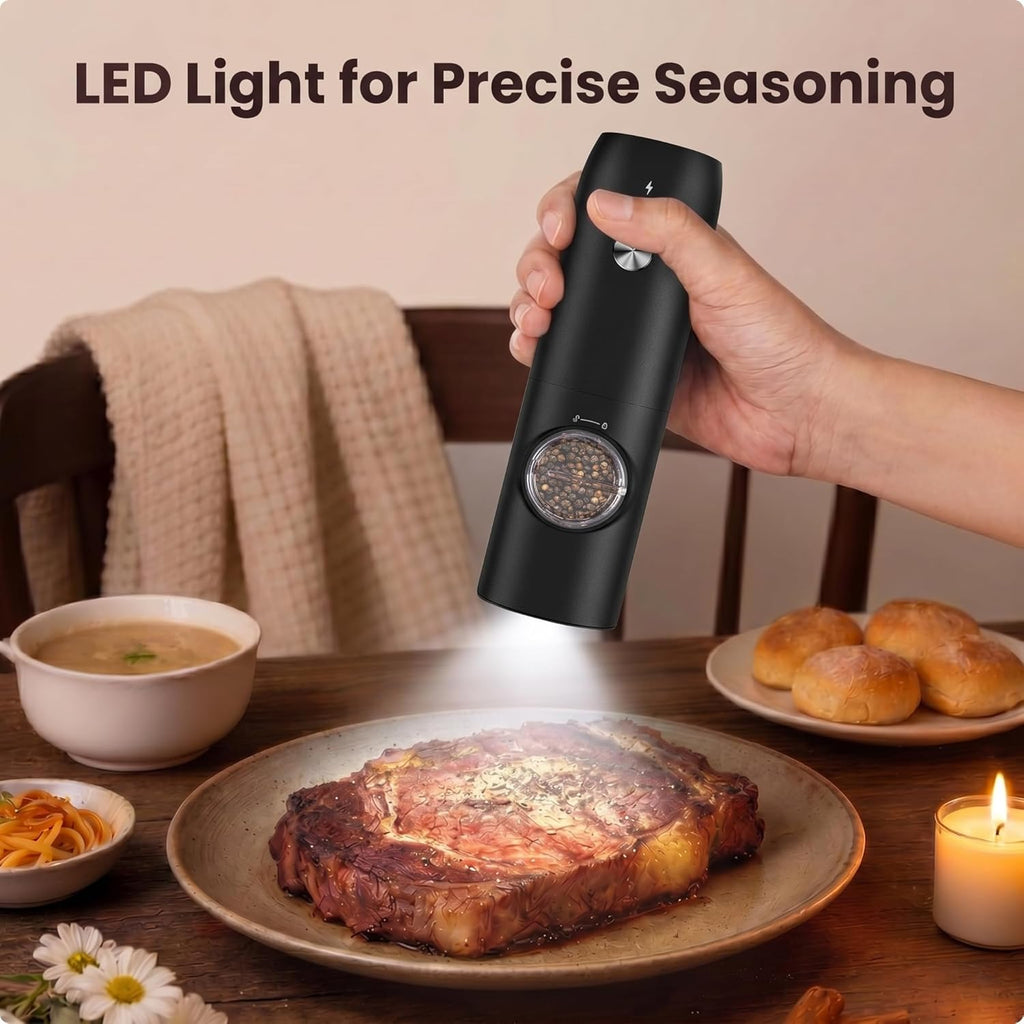Electric Salt and Pepper Grinder Set, Rechargeable Automatic Salt and Pepper Shakers, Adjustable Coarseness Pepper - Set of 2