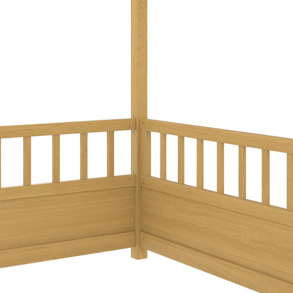 House Bed Frame with High Fence, Natural