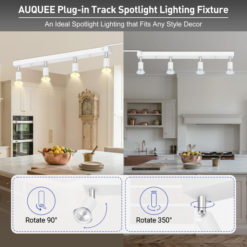 Plug in Track Light, White, 23", 4 Way GU10 Track Ceiling Lighting