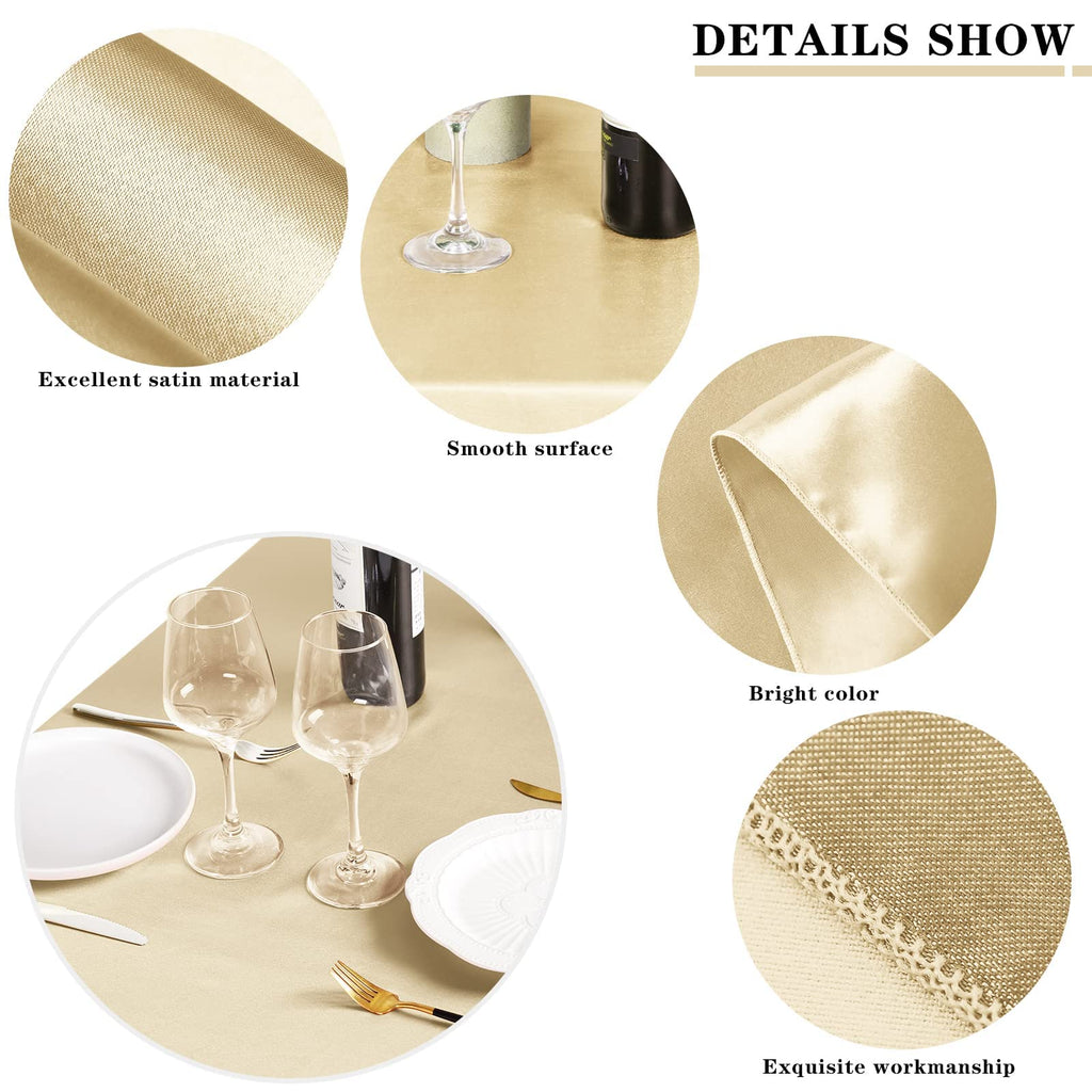 2 Pack Satin Rectangular Tablecloth, 102 x 58 Inches, Champagne