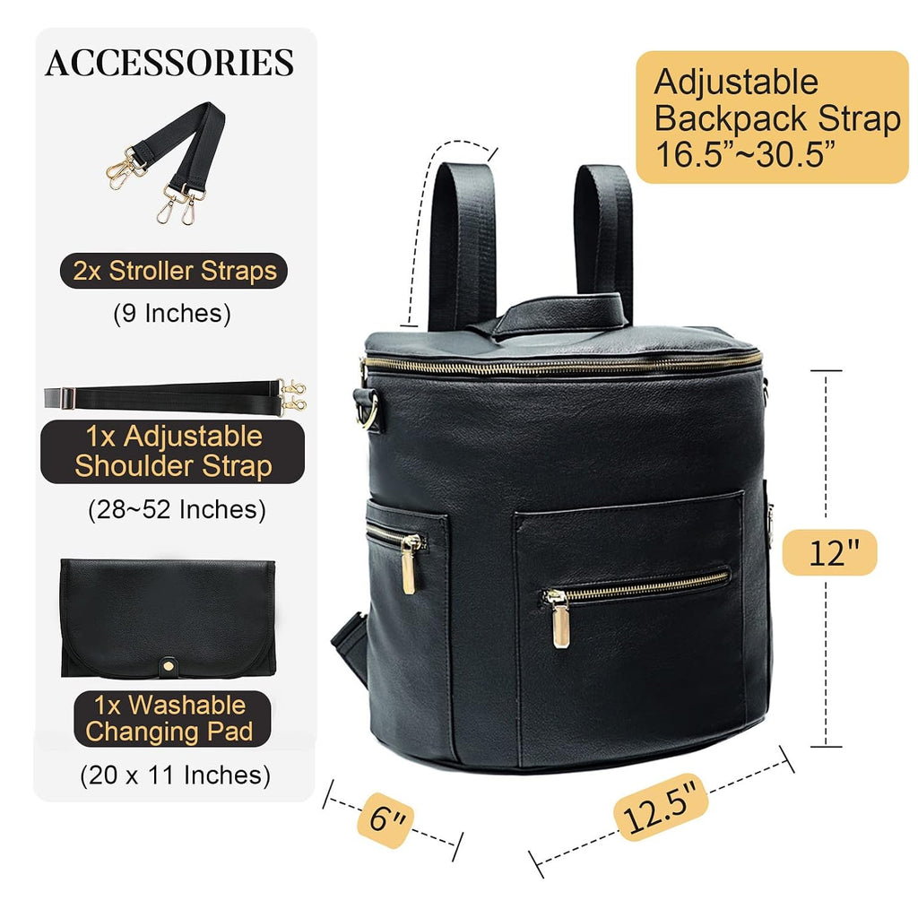 Diaper Bag Backpack Baby Diaper Bag,Leather Diaper Bag Backpack, Diaper Bag Tote with Changing Pad, Stroller Straps