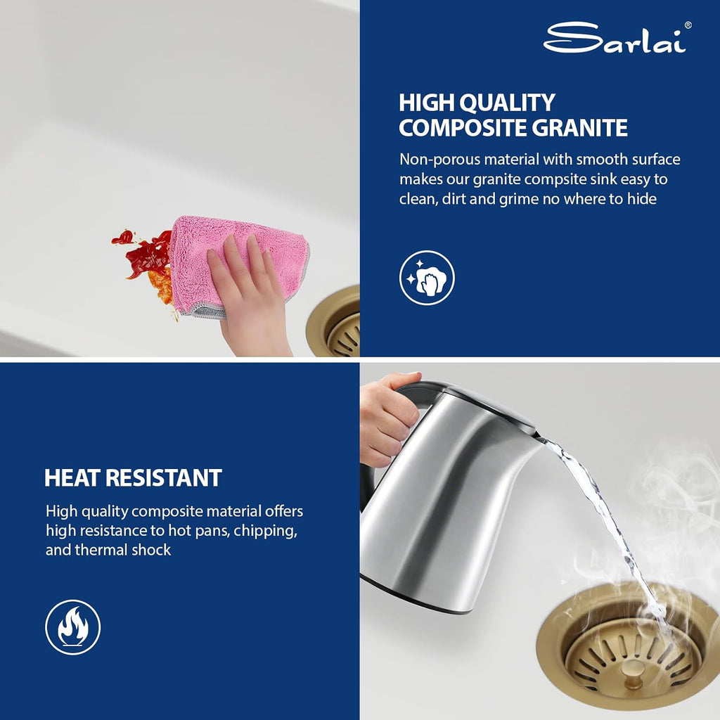 32 Granite Composite Kitchen Sink - 32 x 19 Inch Granite Undermount Kitchen Sink Ledge Workstation Under-Mount White