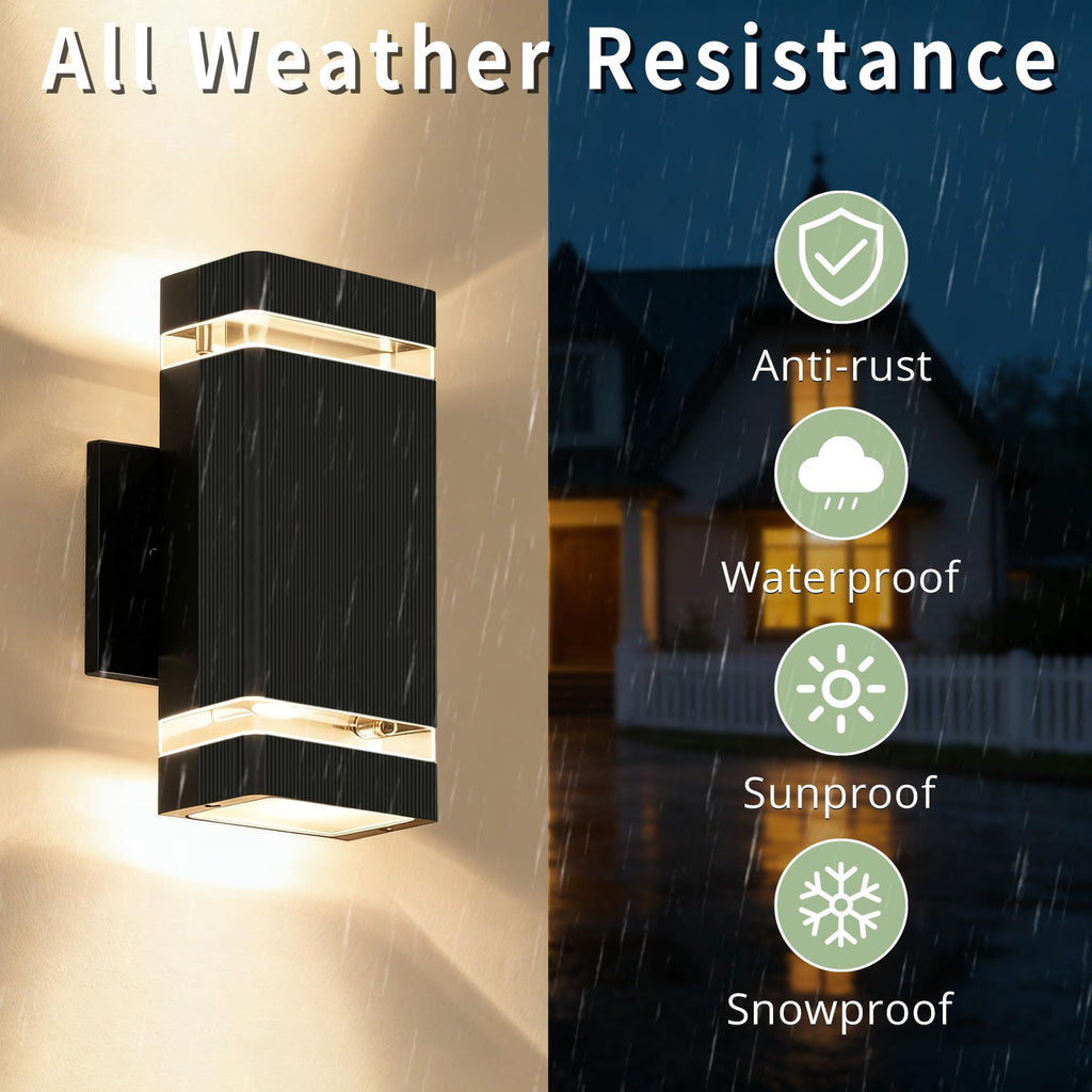 Dusk to Dawn Square Outdoor Wall Lights, Up and Down Porch Lights, Black