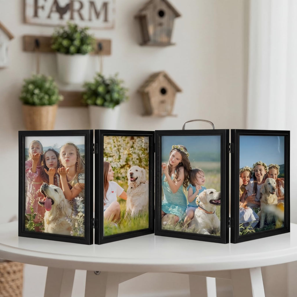 8x10inch 4 Fold Style Frame Folding Hinged Picture Frames Decor, Black