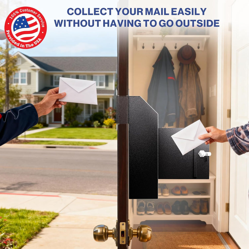 Door Drop Box for Mail, Rent, Deposit, and Night Key - Through The Door Locking Steel Mailbox with Rear Access (Black)