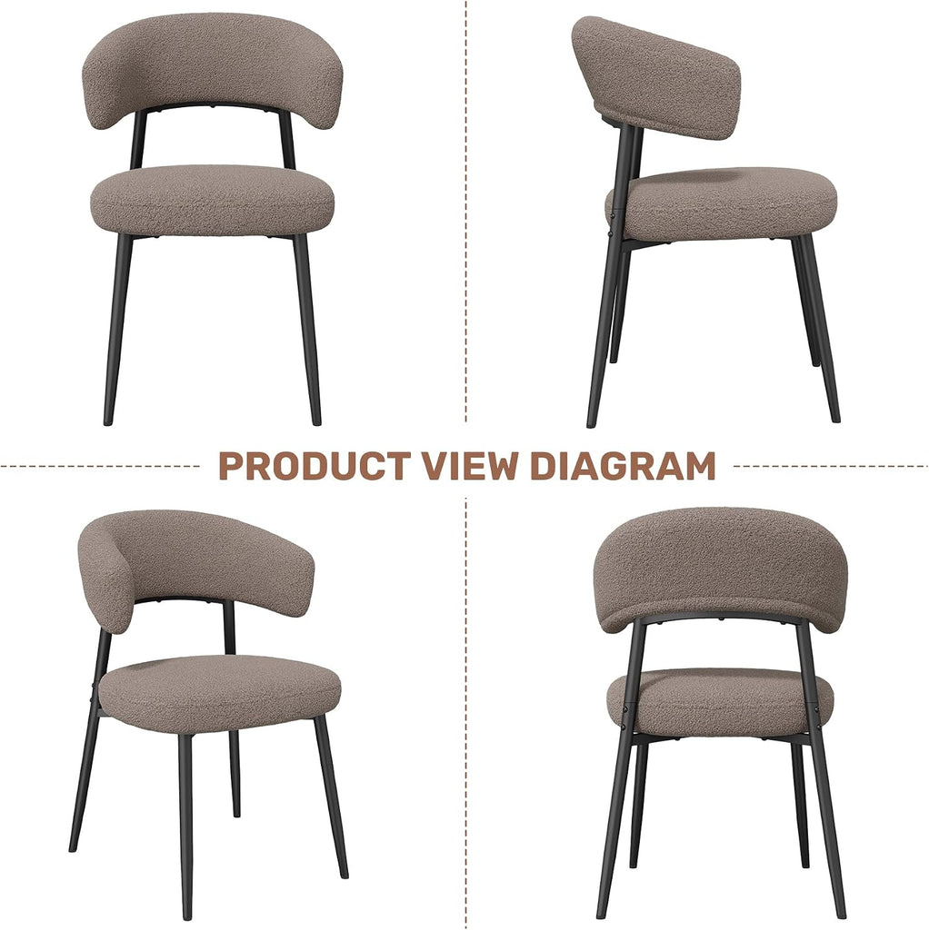 Dining Chairs Set of 4, Mid Century Modern Kitchen Chairs, Boucle Upholstered Dining Chair with Curved Backrest &