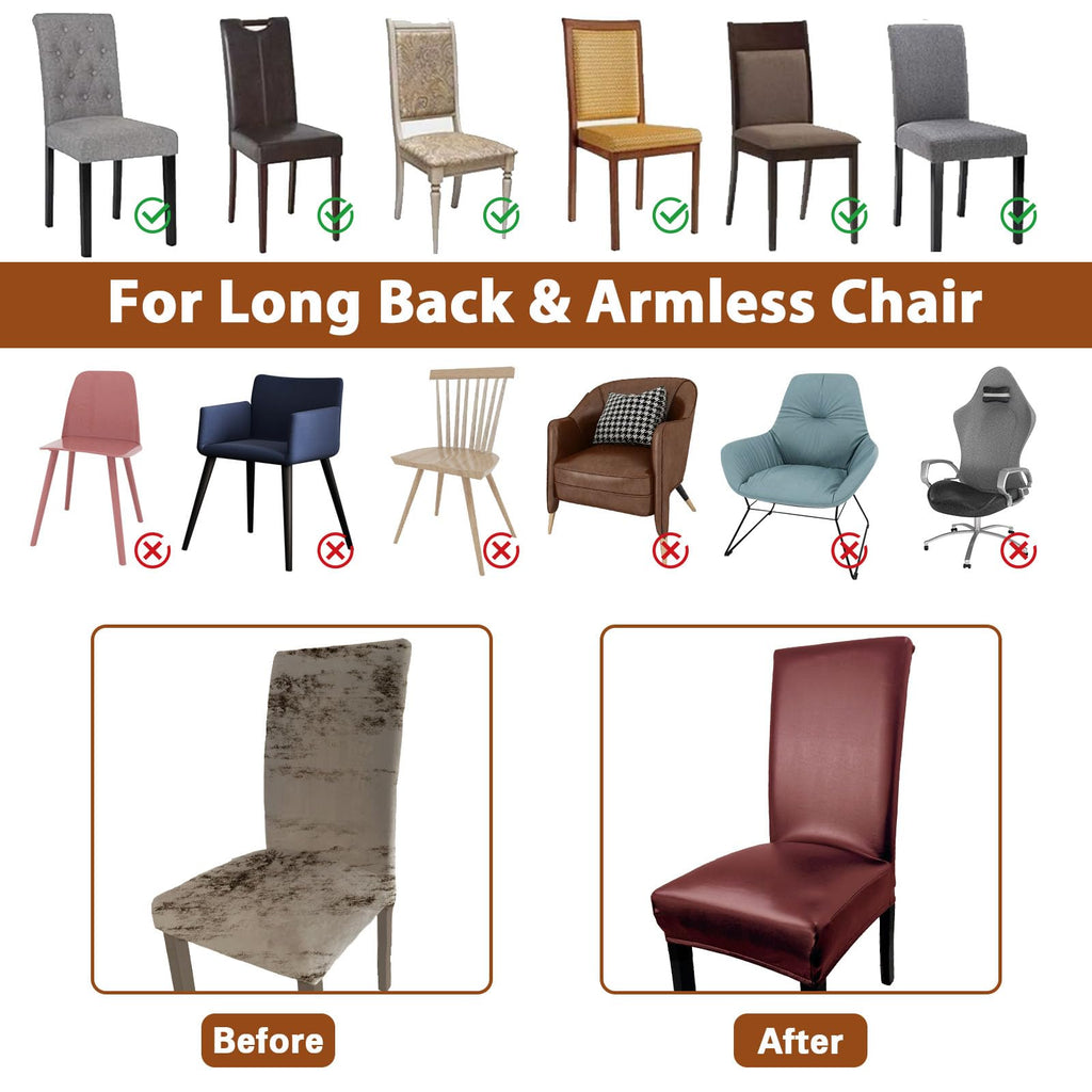 Wine Red Leather Chair Covers for Dining Chairs Set of 6, Faux Leather Dining Chair Cover Removable Wipeable Parson