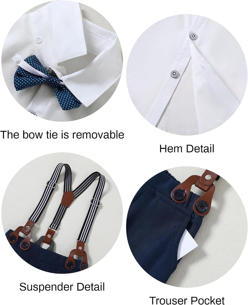 Toddler Baby Boy Clothes Suit Gentleman Wedding Outfits Formal Dress Shirt/Bowtie/Vest/Suspender Pants 1-9 Years