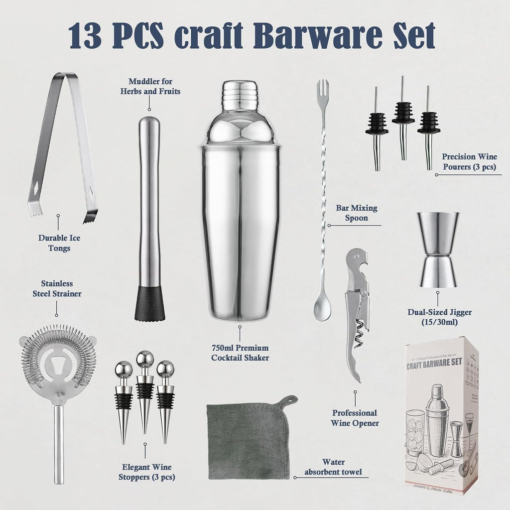 Cocktail Shaker Set, Bartender Kit,Bar Tool Set,Bar Cart Accessories - Set of 13