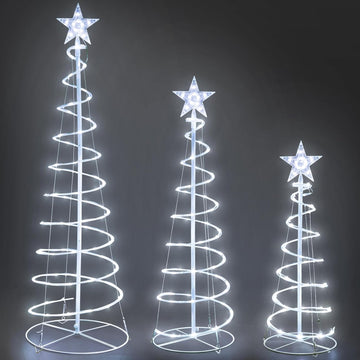 Set of 3 Christmas Spiral Tree Lights, 3/4/5 FT Holiday Decor, Cool White