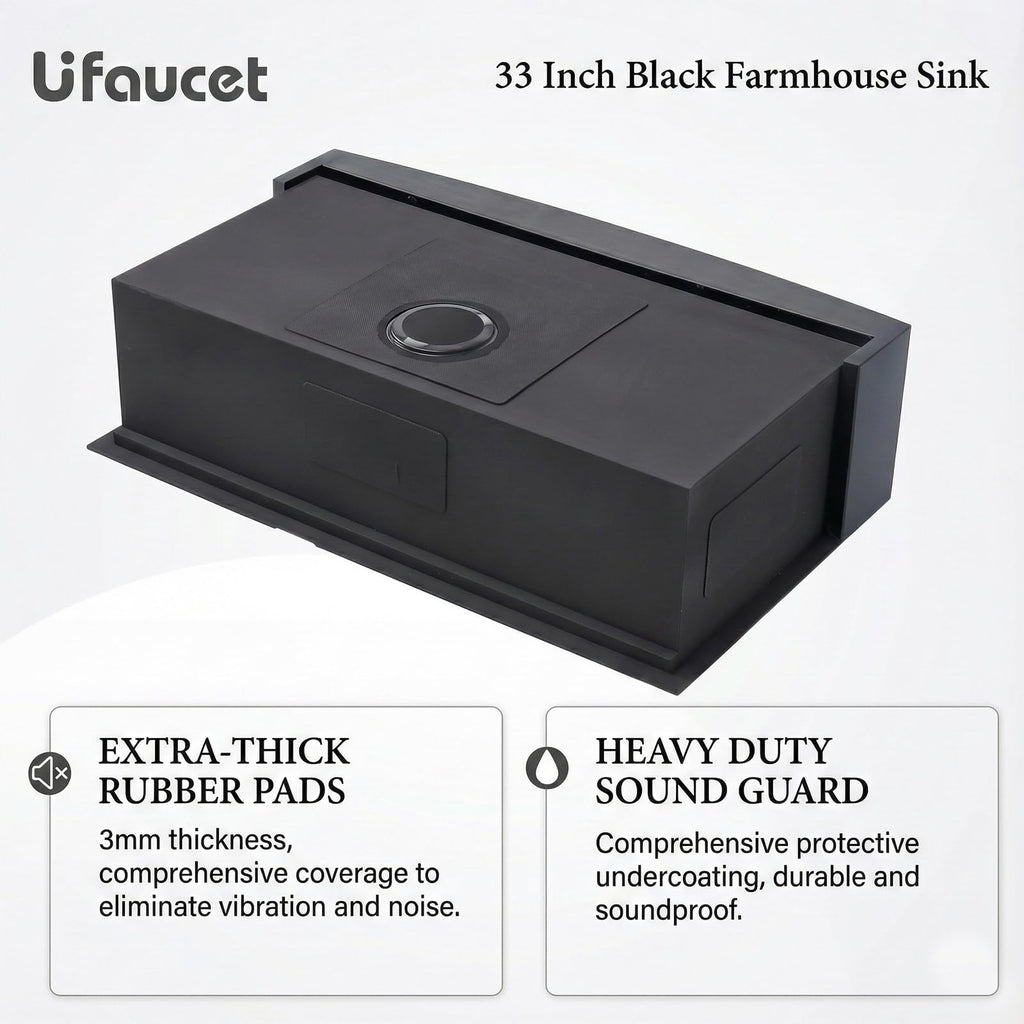 33 Inch Black Farmhouse Sink, 33x20x9 Undermount Gunmetal Black Apron Front Farm Ktichen Sink Stainless Steel Single