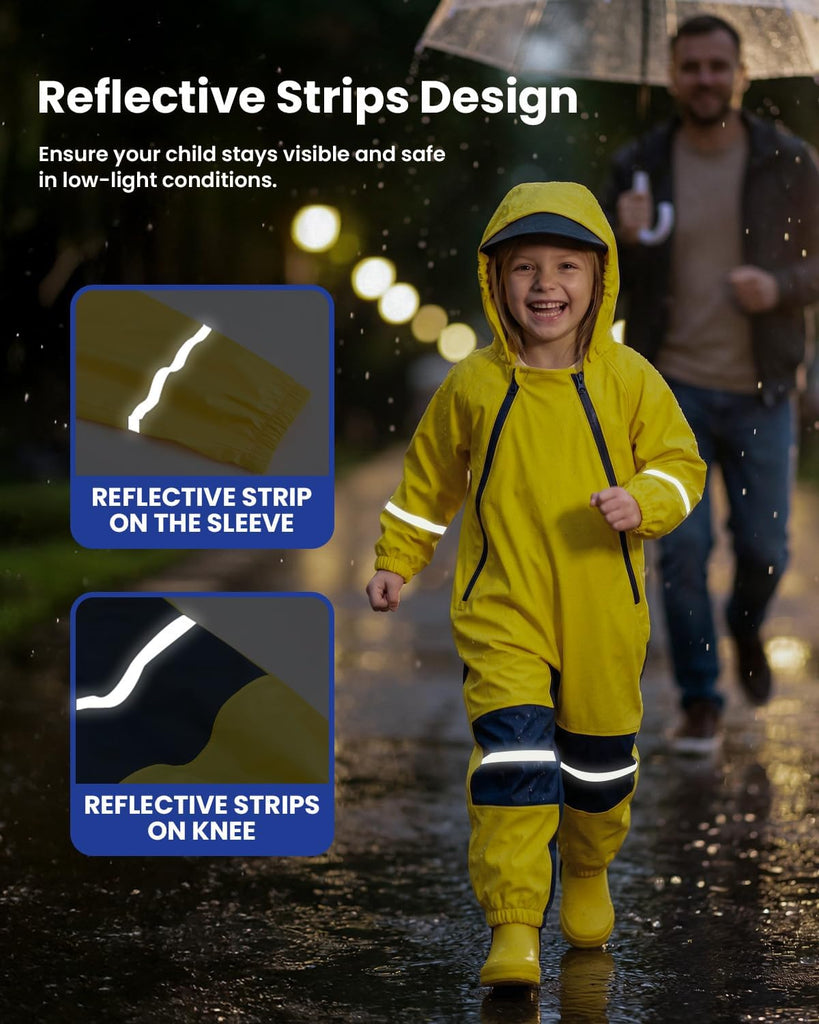 Kids Toddler Rain Suit Waterproof Coverall, Hooded Full-Body Raincoat For Outdoor Play