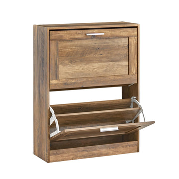 Narrow Shoe Cabinet Entryway, Slim Shoe Rack 2 Flip-Drawers, Shoe Storage Cupboard Brown
