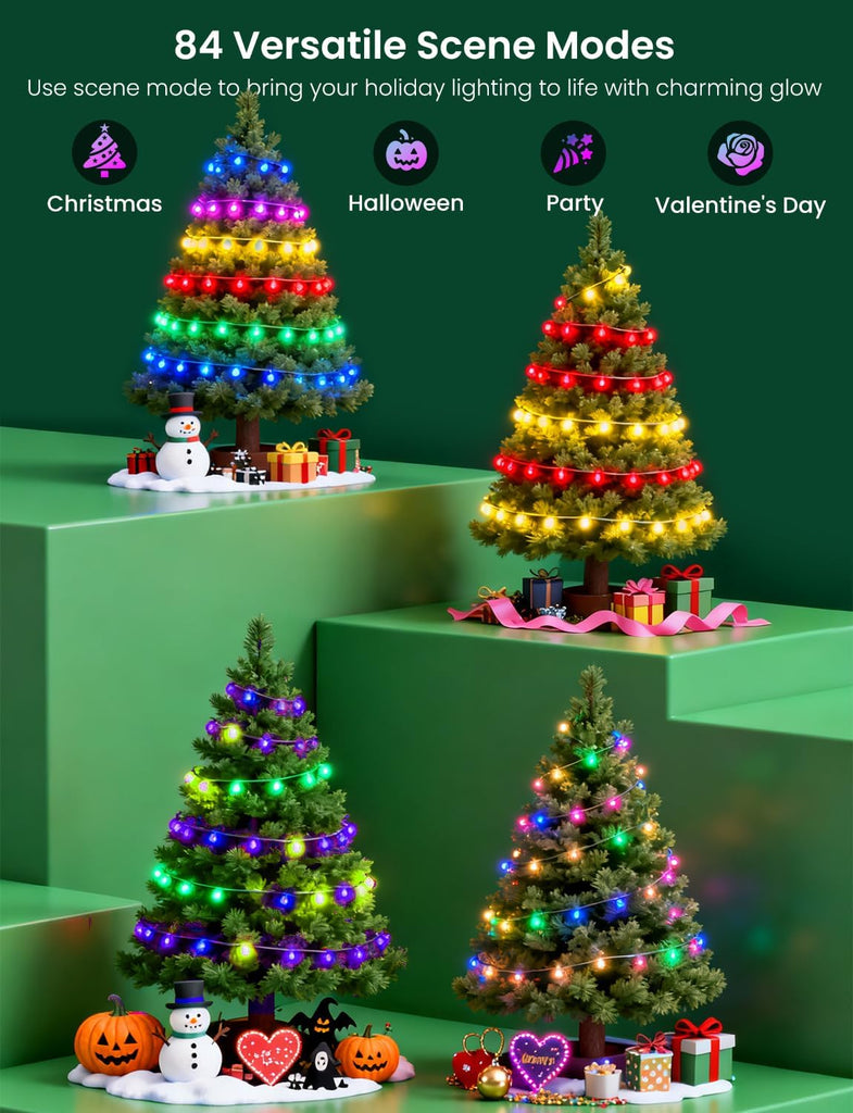 Smart RGB+IC String Lights with 300 LED, 98 FT Indoor Color Changing Christmas Lights, APP & Remote Control, 84