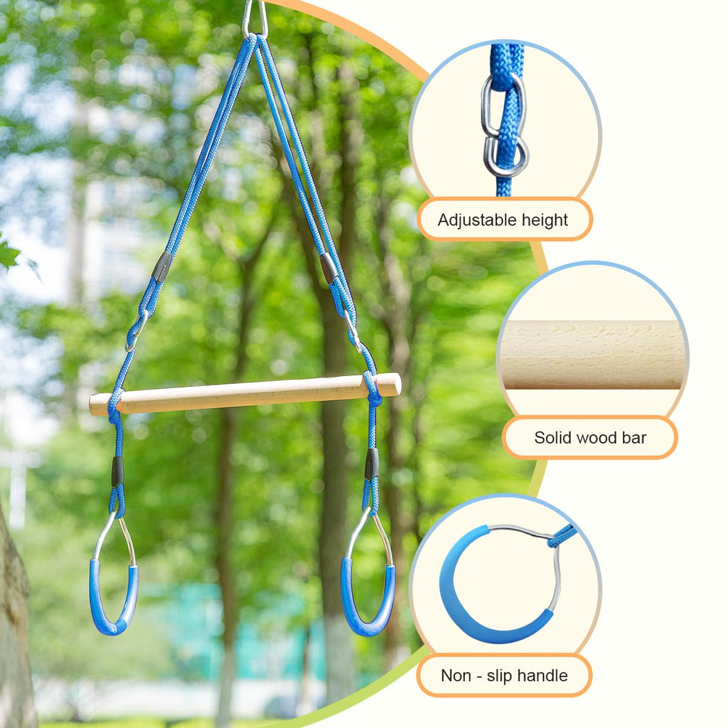 Trapeze Swing Bar with Gymnastic Rings | Sturdy Steel Construction | Warrior Accessories for Obstacle Course | Great
