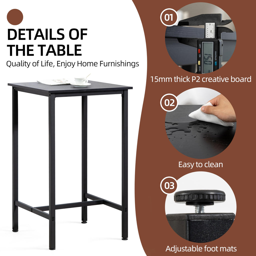 Bar Table, 23.6" Pub High Top, Square Bar Height, Counter Height Cocktail, Small Kitchen Set for 2, Breakfast