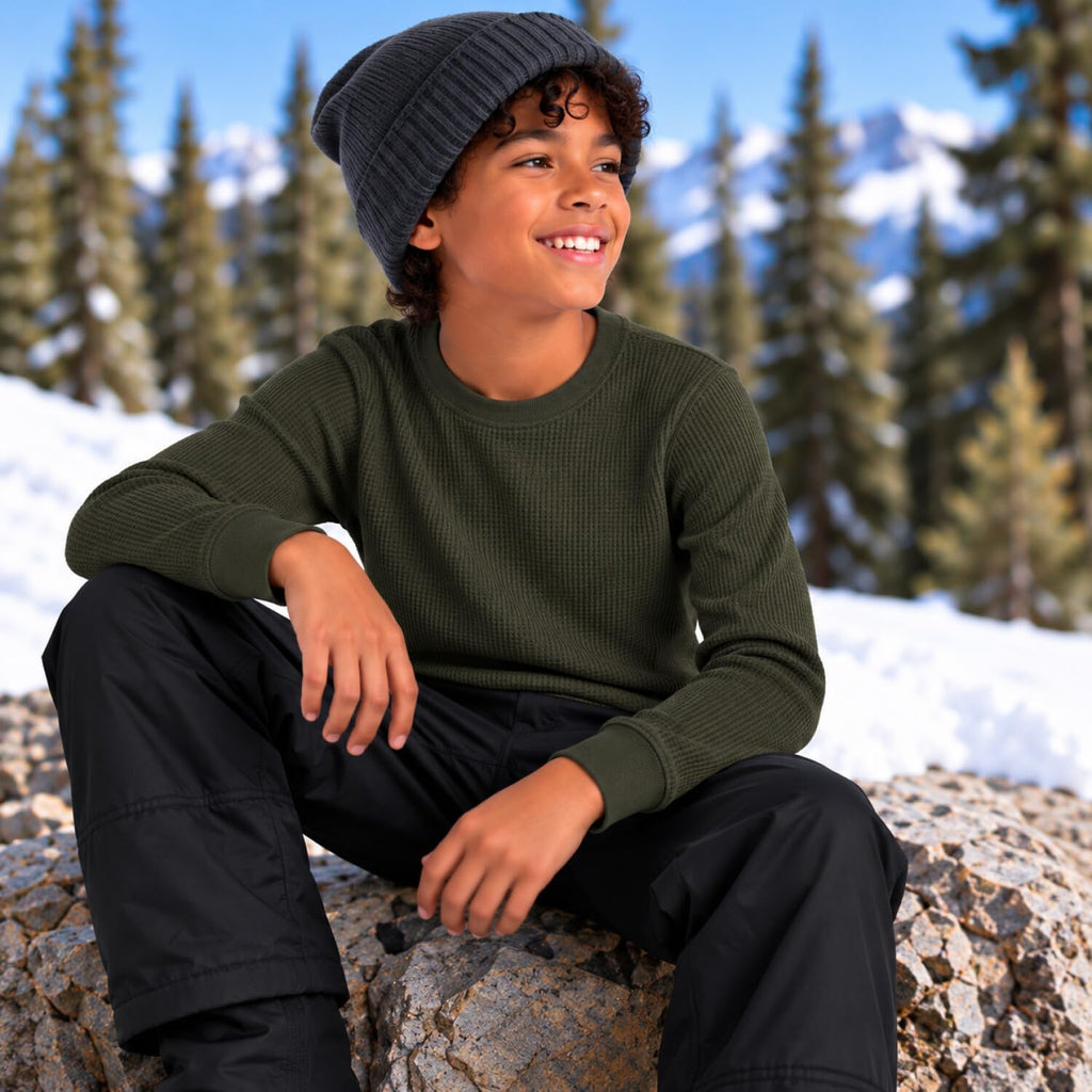 Boys 2 Pack Waffle Knit Long Sleeve Thermal Shirt