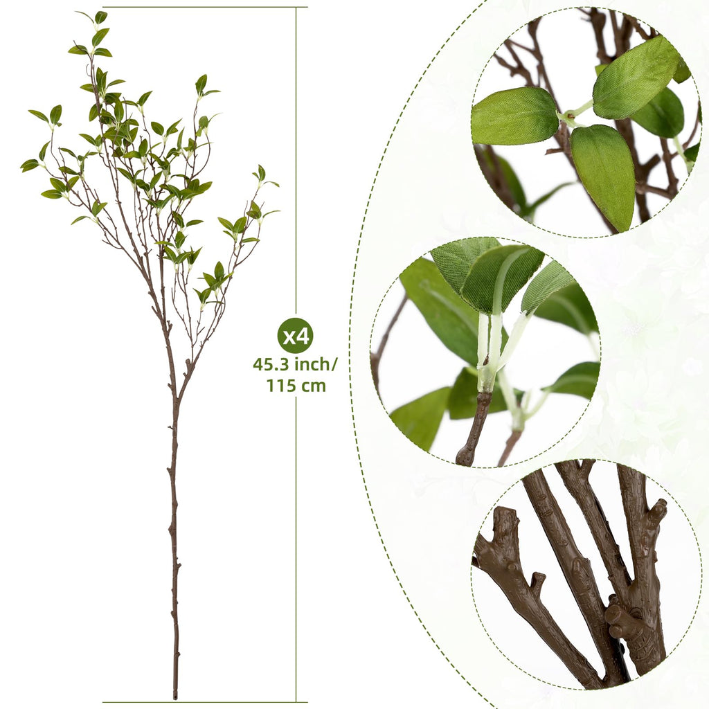 4 Pcs 45.3 inch Greenery Stems Artificial Branches for Vases Spring Green Long Stem Fake Greenery Stems Silk Ficus