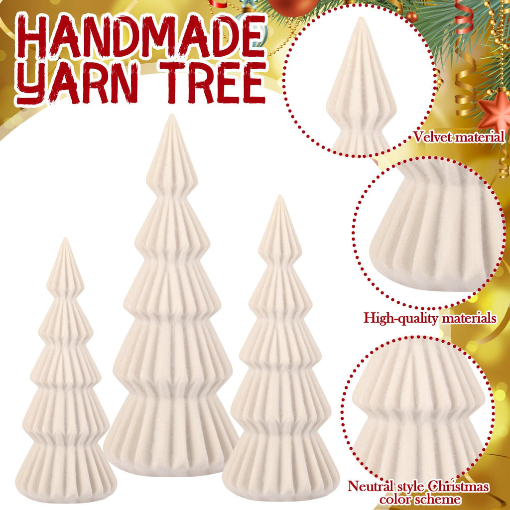 Set of 3 Velvet Ceramic Christmas Tree Decor, Cream White