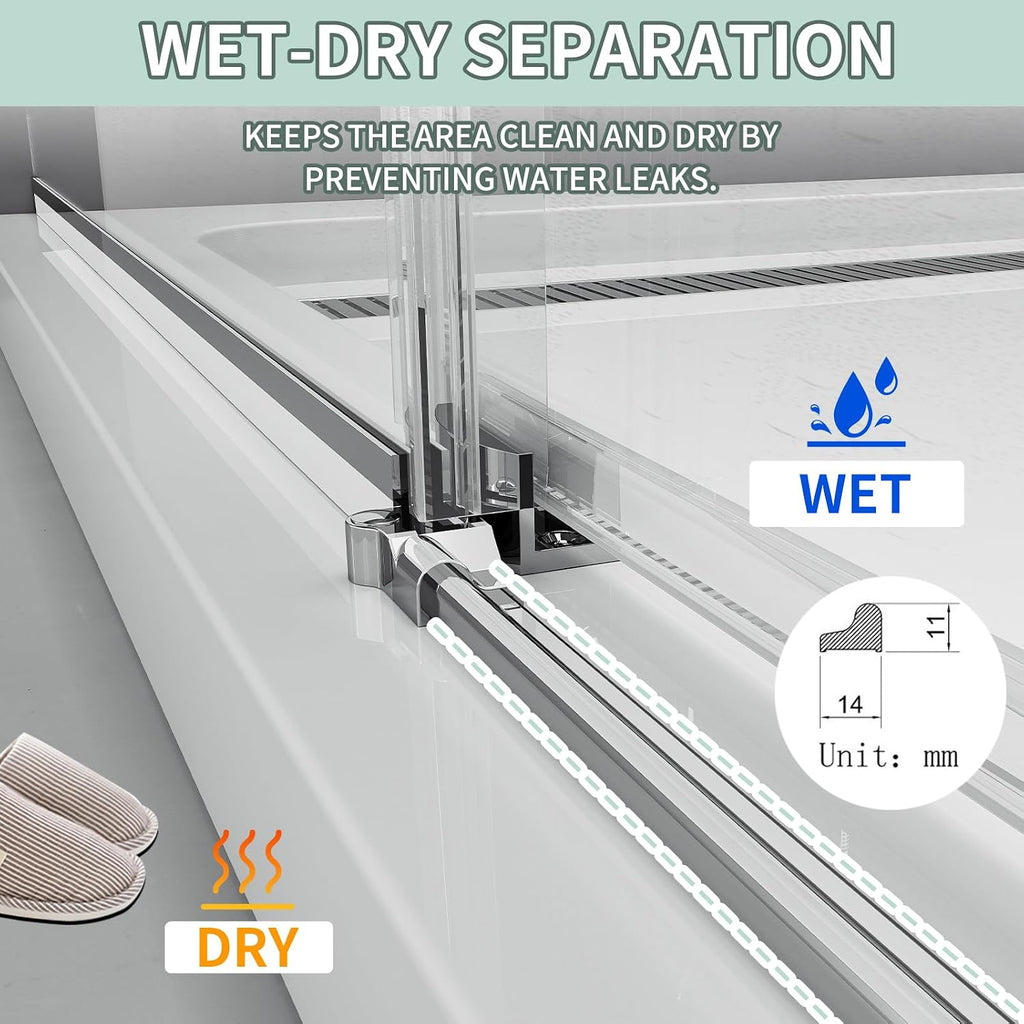 Shower Door with 5/16"(8mm) SGCC Tempered Glass, 56-60" W x 74" H Frameless Sliding Shower Door