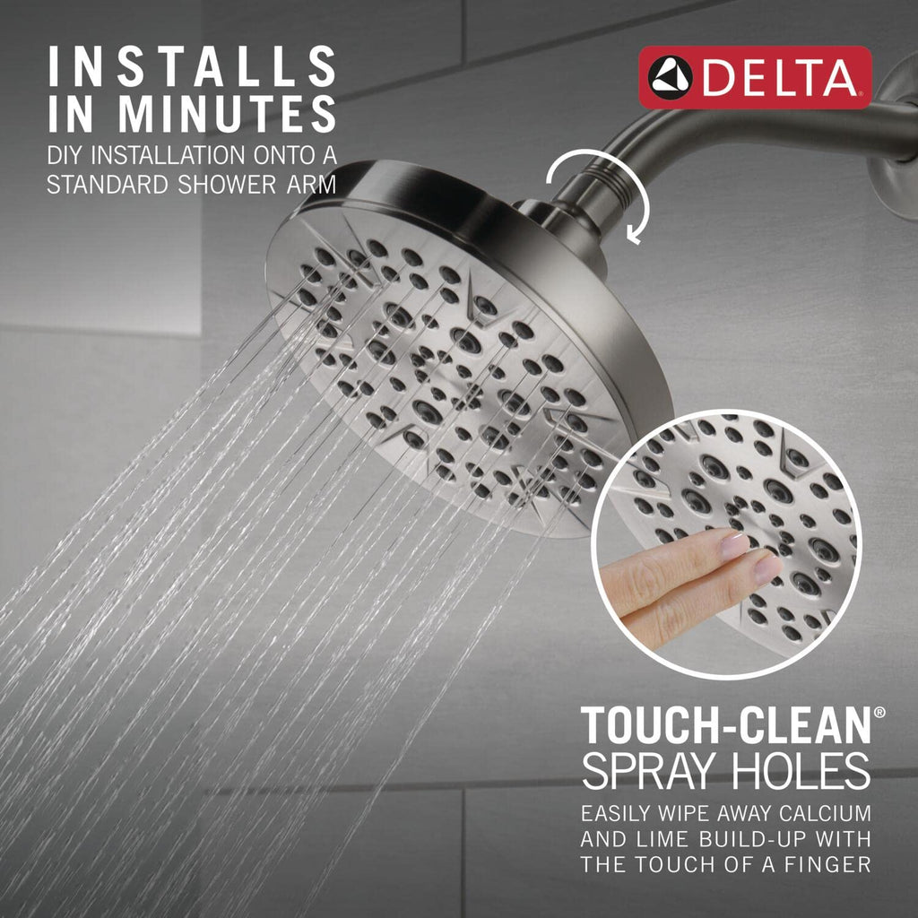 6-Setting Chrome Shower Head with High Pressure Spray, 6 Inch Round Shower Head, Showerheads, 1.75 GPM Flow Rate