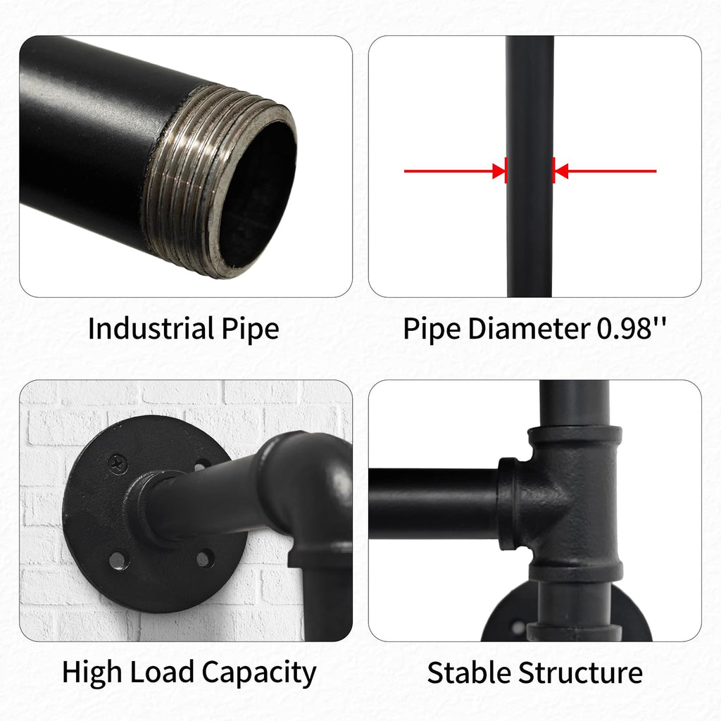 Industrial Pipe Shelving Wall Mounted, Pipe Shelves with Plank(2 Tier 42In)