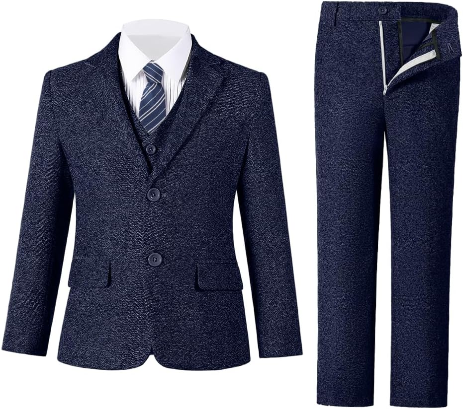 Boys Tweed Herringbone Suits 5 Pcs Boy Retro Tweed Suit for Wedding