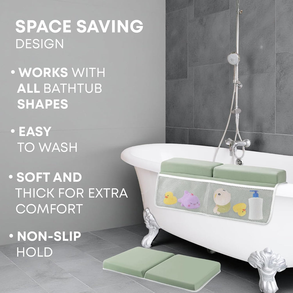 Comfortable Baby Bath Kneeler & Elbow Rest Pad Set - Extra Thick Foam Cushion with Toy Organizer - Non-Slip, Quick