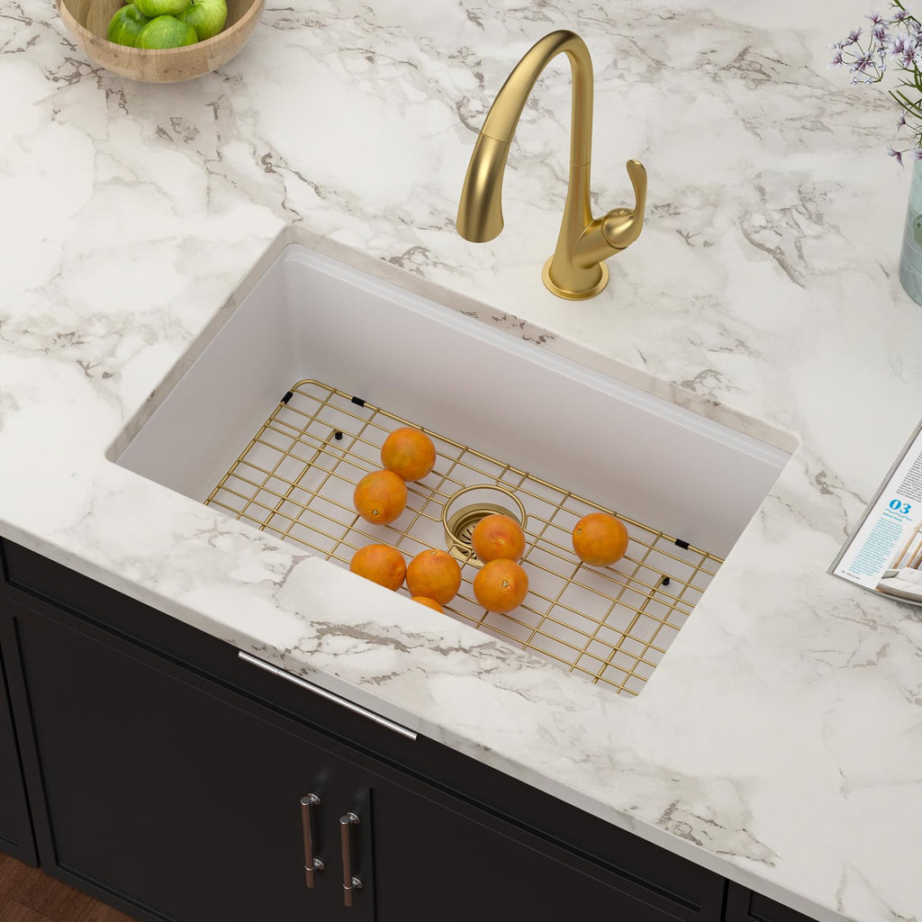 30 White Granite Composite Undermount Kitchen Sink with Luxury Accessories