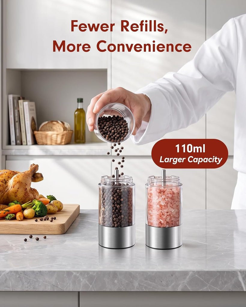 Larger Capacity Rechargeable Electric Salt and Pepper Grinder Set - Set of 2
