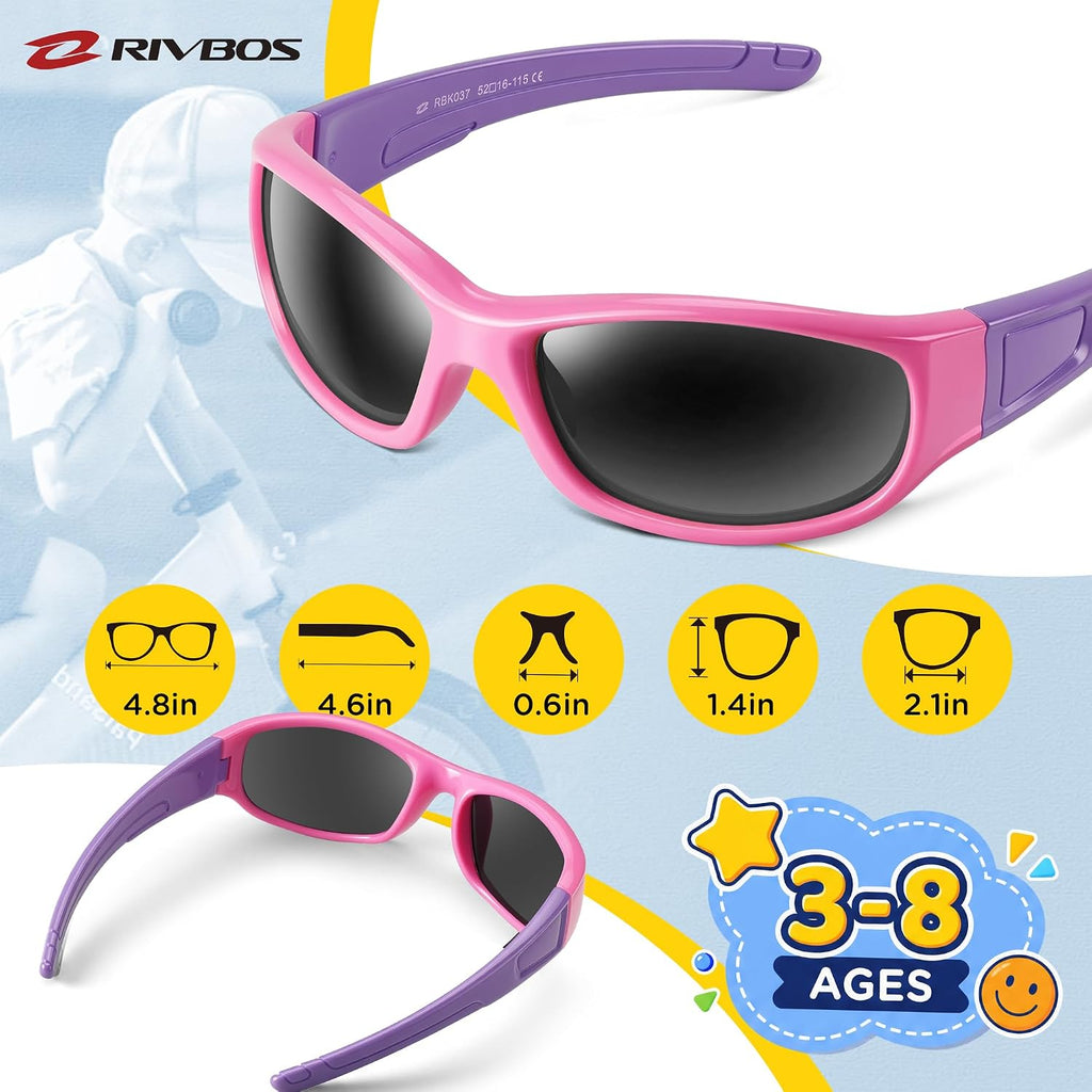 Kids Sunglasses Polarized UV400 TPE with Strap for Boys Girls RBK037