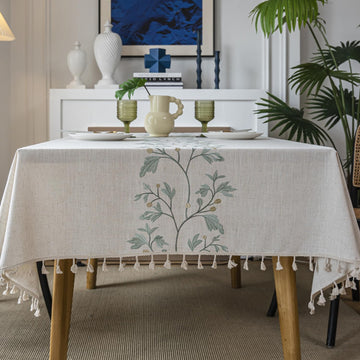 Spring Tablecloths Rectangular, Linen-Textured Green Floral 55x102 inch Washable Kitchen Table Cloth, ft Tablecloth