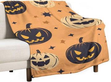 Farmhouse Checkered Pumpkin Vine Halloween Fleece Throw Blanket, Cozy Decor Blanket for Sofa Living Room Fall Holiday