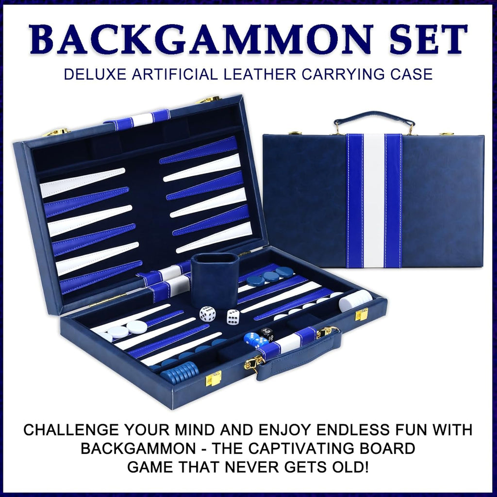 Large Backgammon Sets for Adults - Classic Board Games for 2 Players Adults and Kids - Premium Backgammon Set 15 inch - Set of 39