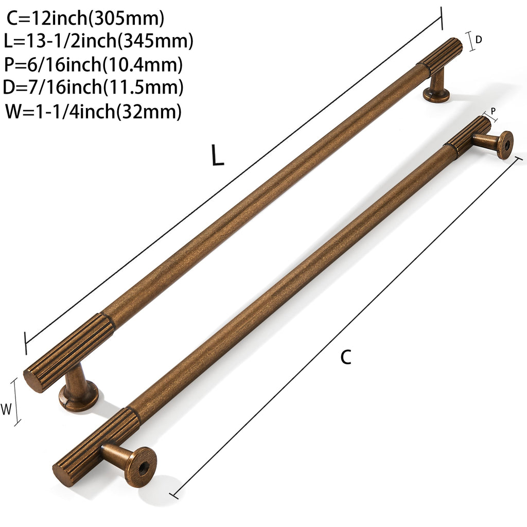 12 Inch Hole Center 2 Pack Antique Brass Heavy Duty Solid Vintage Brass Cabinet Pulls, Kitchen Drawer Handles, for