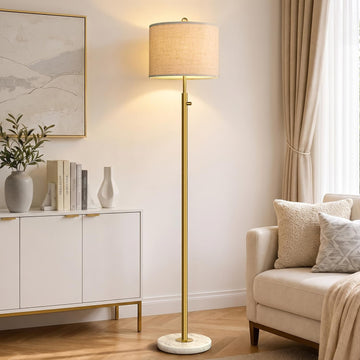 Dimmable Floor Lamp, 11W LED Bulb Included, Modern Standing Lamp with Marble Base, Tall Pole Light
