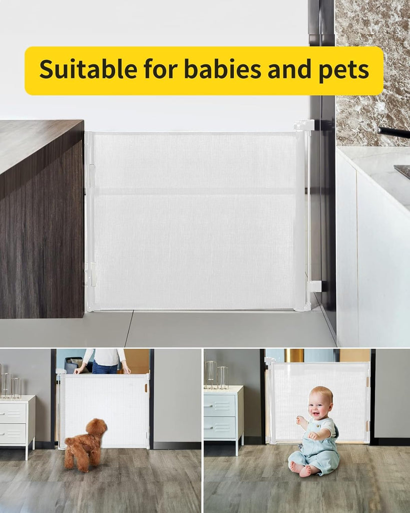Retractable Baby Gate, Mesh Baby Gate or Mesh Dog Gate, 33" Tall, Extends up to 55" Wide, Child Safety Gate for Doorways