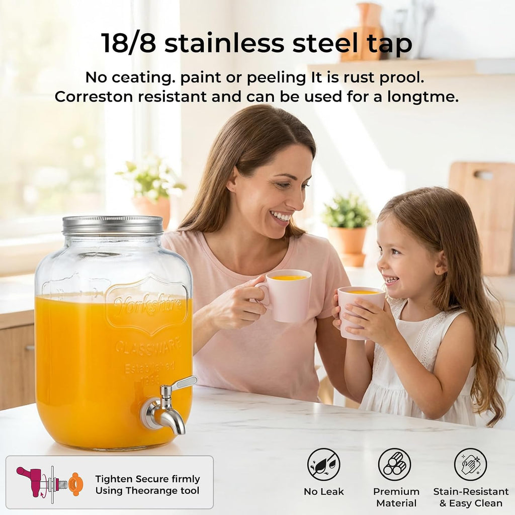 Gallon Glass Drinks For Parties With Stand.Stainless Steel Spigots & Metal Stand,Large Capacity Beverage Dispenser - Set of 2