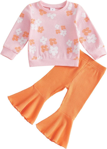 Toddler Girl Clothes Floral Sweatshirt Flare Pants Set