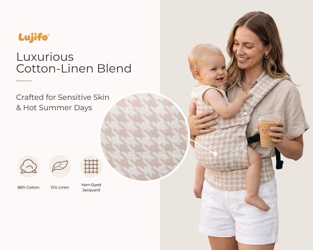 Carrier for Newborns to Toddlers, Houndstooth Adjustable Soft Cotton Linen Carrier, in -1 Lightweight Front