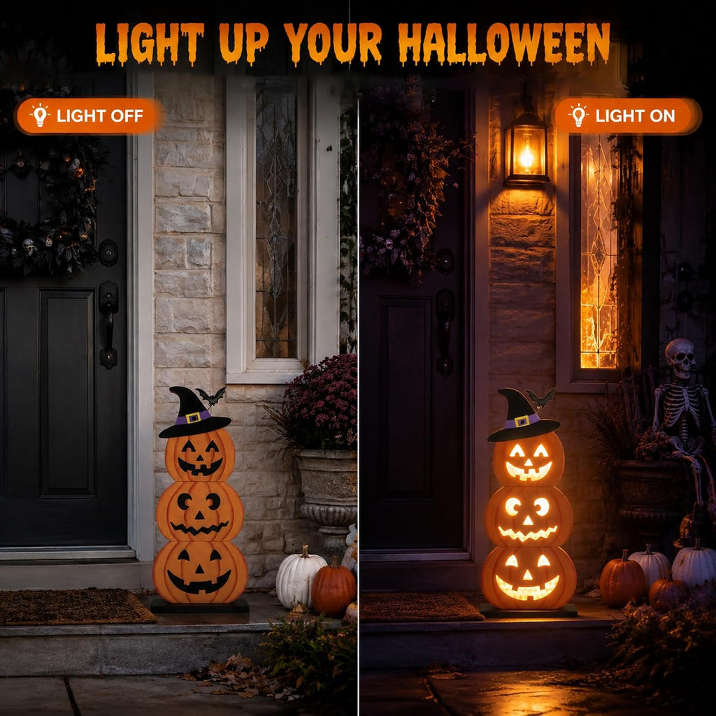 Halloween Decorations LED Light Up Pumpkin Decor Spooky Sound Porch Sign