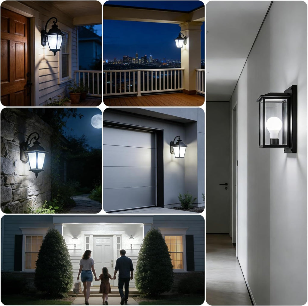 4 Pack A19 Dusk to Dawn Light Bulbs Outdoor, Auto On/Off Photocell Sensor LED Light Bulb for Porch & Security