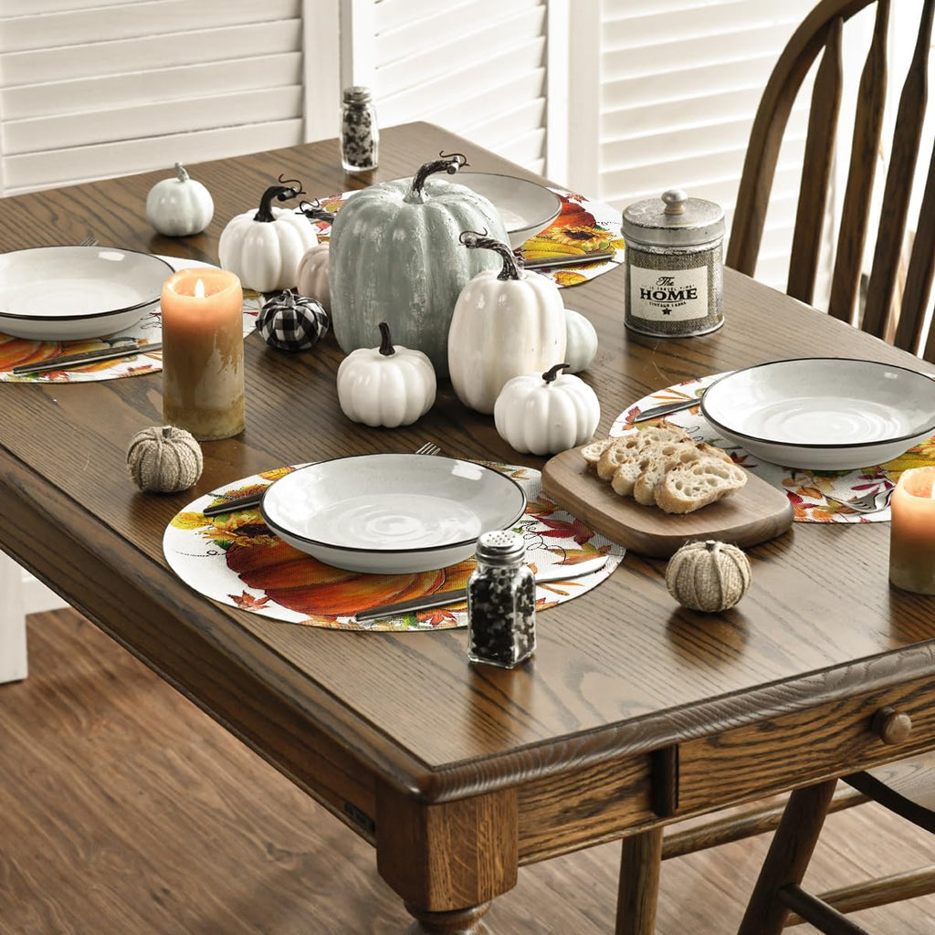 Pumpkins Maple Leaves Round Fall Placemats Set of 4-14 Inch