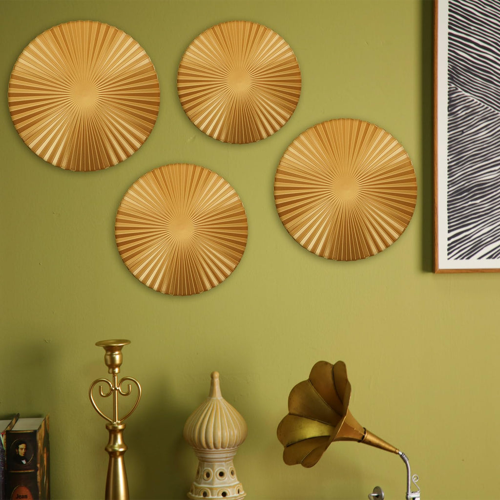 8 Pcs Gold Sunburst Wall Decor Set Iron Metal Circle Wall Art Decor Large Modern Sunburst Hanging Sculptures, Boho