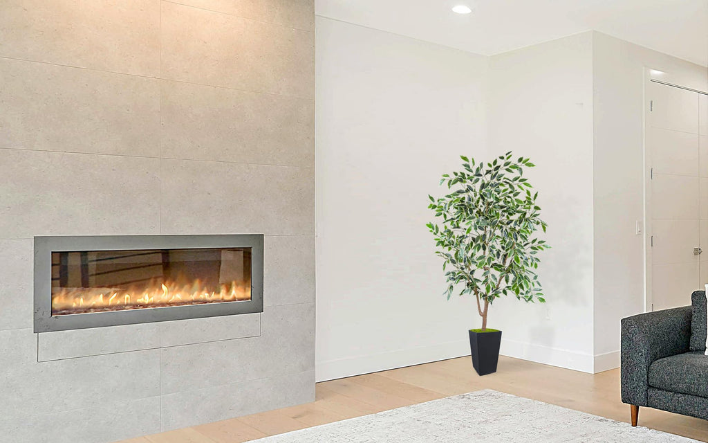 Artificial Ficus Plant 5ft, Fake Tree with Black Tall Planter, Faux Ficus Leaves Trees in Pot, Artificial Floor