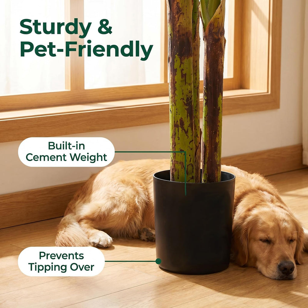 7ft Artificial Banana Tree, Real Touch Faux Leaves, Natural Texture Trunk with Cement Weighted Base. Large Fake